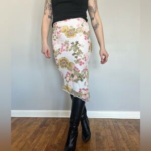 Vintage Y2K Floral Asymmetrical Bodycon Skirt